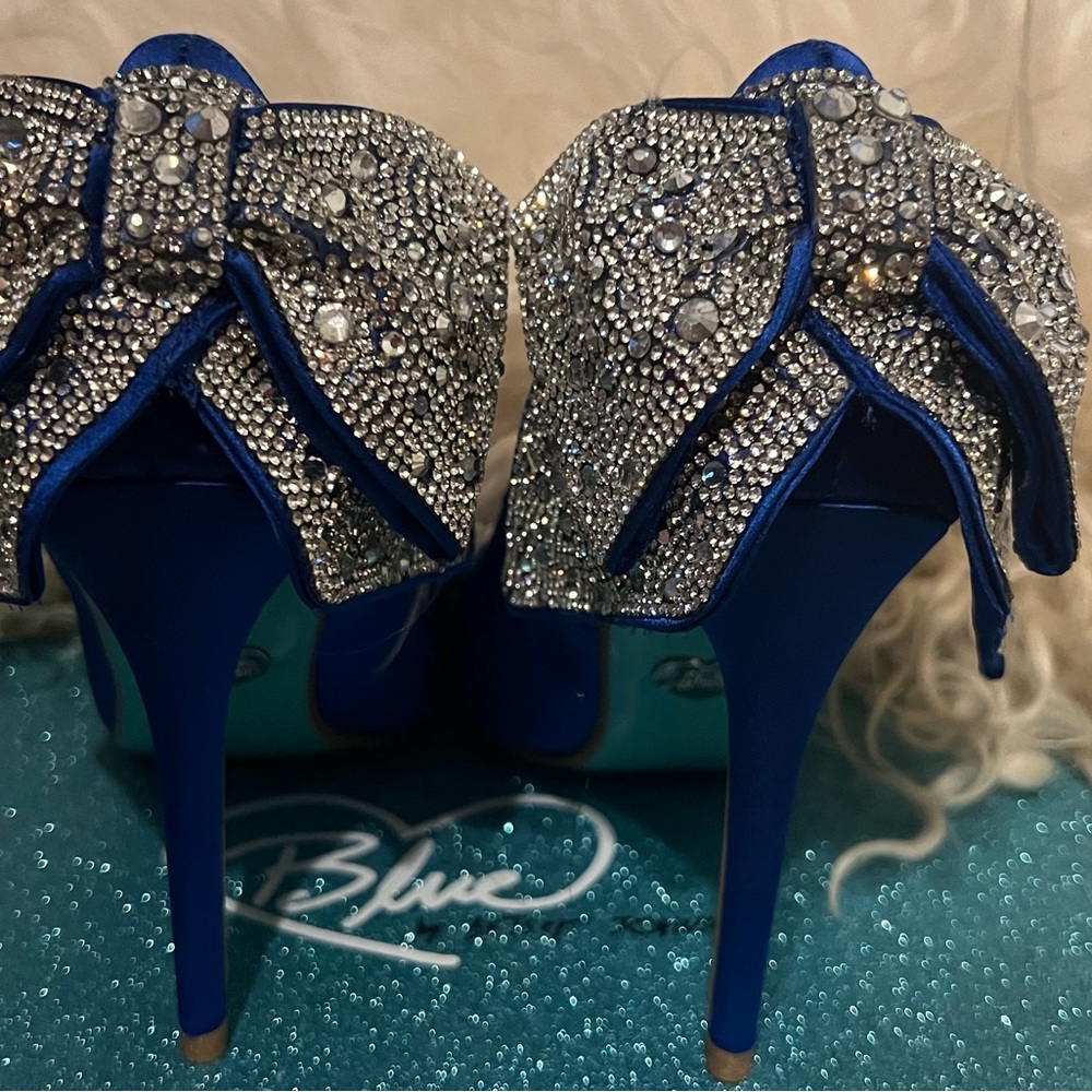 Never worn, Blue by Betsey Johnson, Blue Satin high heels shoes